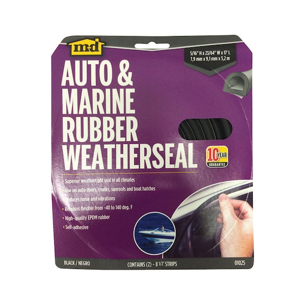 M-D Building Products Black Rubber Weatherstrip For Auto and Marine 204 in. L X 0.31 in. 01025 - main